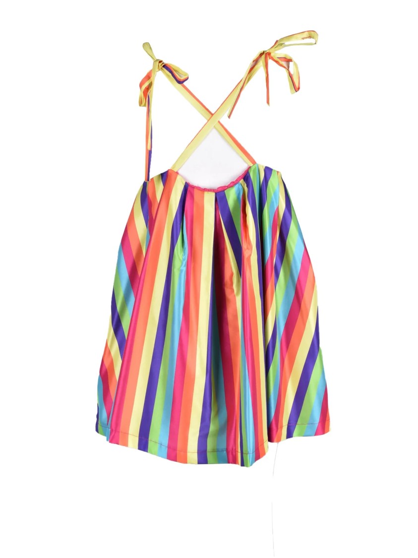 Feminista Multicolor Vertical Striped Mini Dress With Crisscross Back Straps