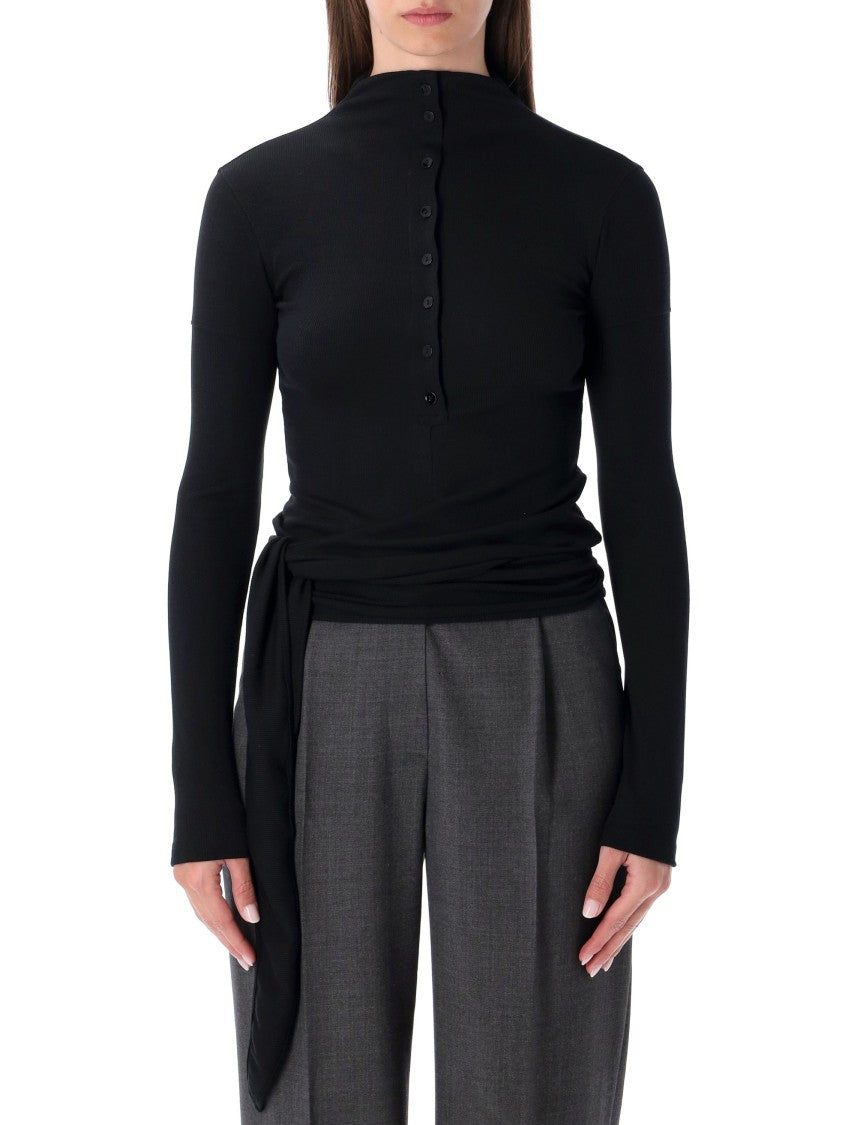Low Classic Black Long Sleeve Half-Neck Wrap Top