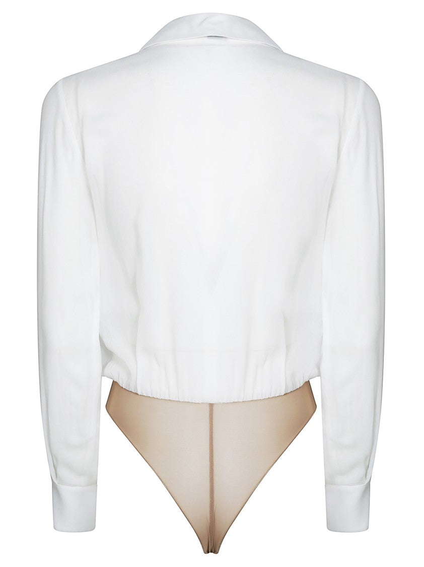Elisabetta Franchi White V-Neck Bodysuit Shirt