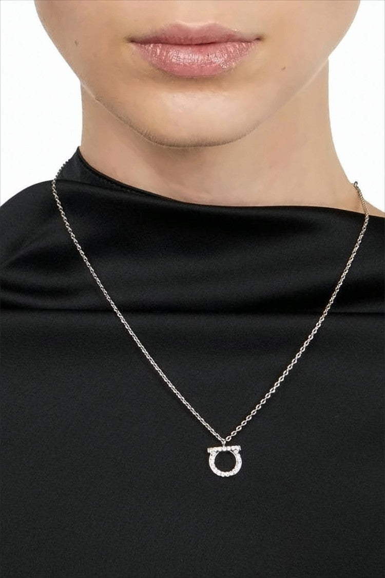 Salvatore Ferragamo Circular Pendant Necklace With Sparkling Stones