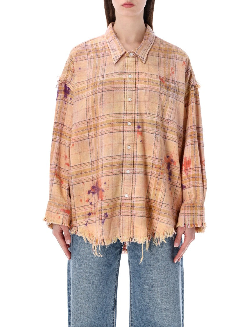 R13 Frayed Hem Oversized Plaid Shirt
