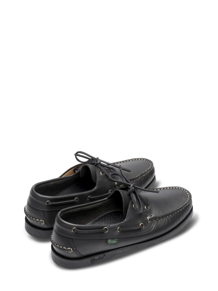 Paraboot Moccasin-Style Black Leather Flat Shoes With Lace-Up Design