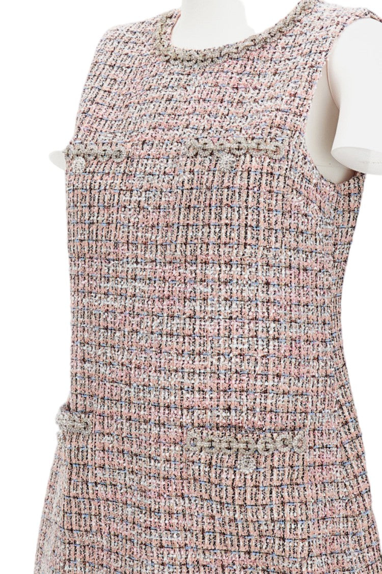 Self-Portrait Midi Crewneck Dress With Zip Closure And Boucle Motif