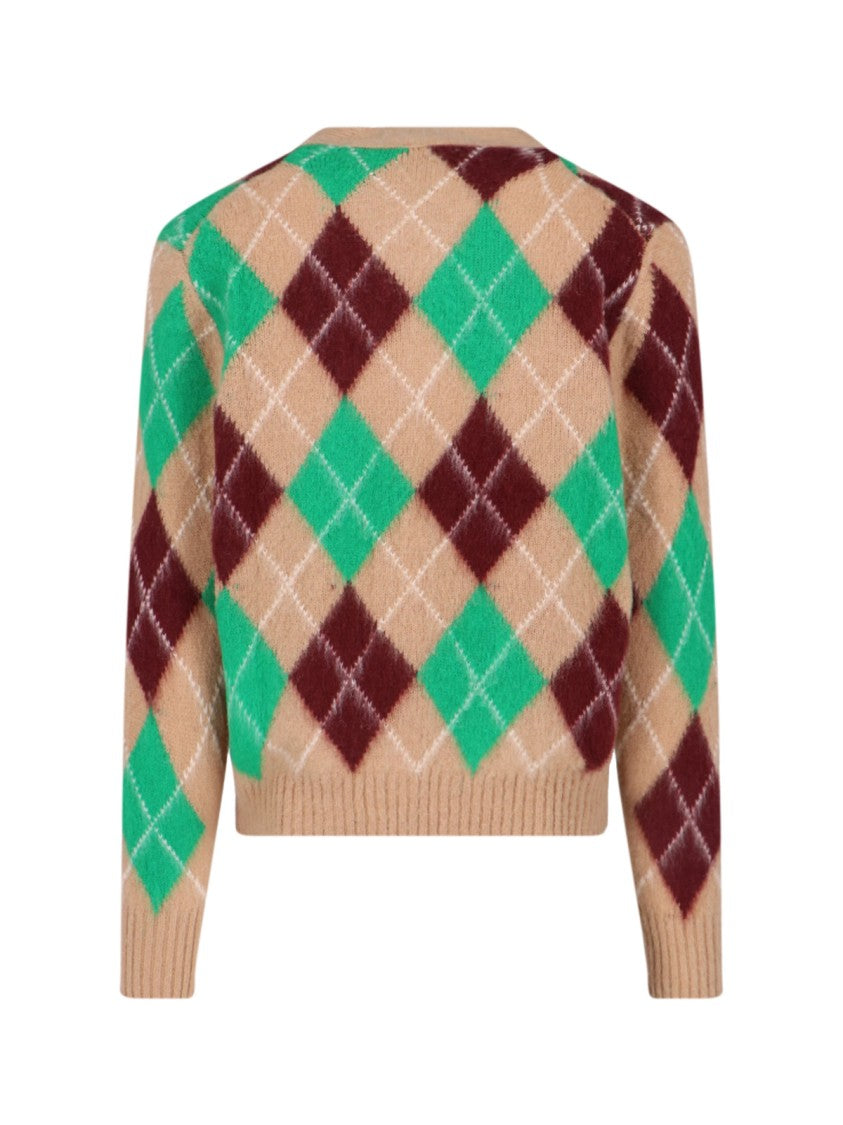 Aspesi Shetland Wool Cardigan – Beige Argyle