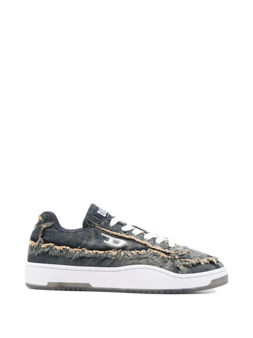 Diesel Blue Frayed Detail Lace Up Sneakers
