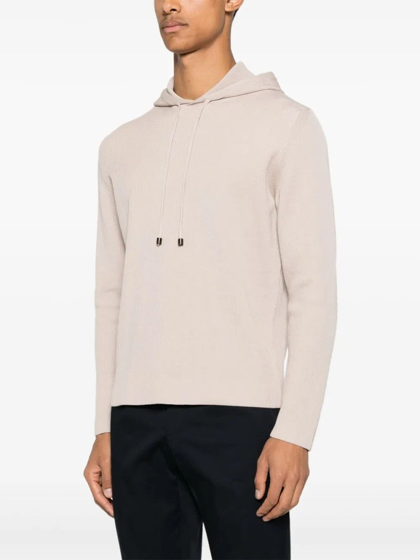 Drumohr Ribbed Textured Hoodie With Drawstring Hood