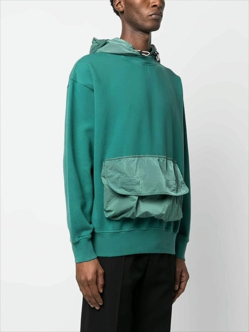 Aries Arise Relaxed-Fit Teal Hoodie With Oversized Pockets