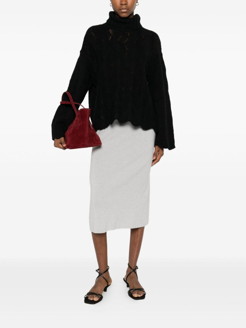 Twin-Set Textured Knit Sweater With Turtleneck And Scalloped Edges