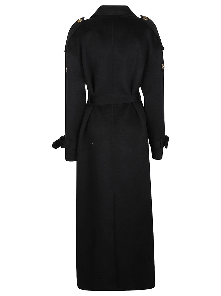 Elisabetta Franchi Belted Double-Breasted Wool Long Coat