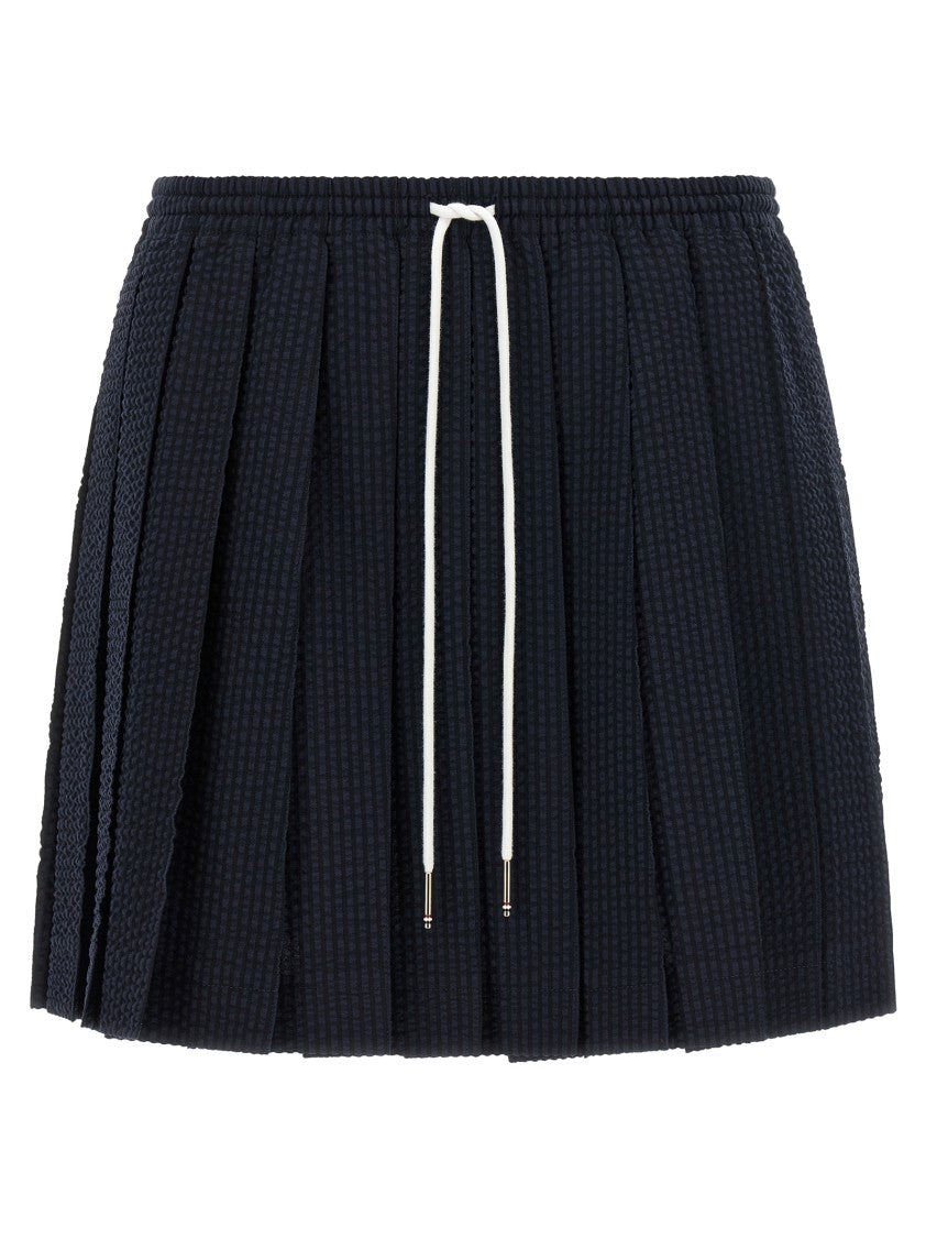 Thom Browne Flared Pleated Mini Skirt In Textured Seersucker Wool