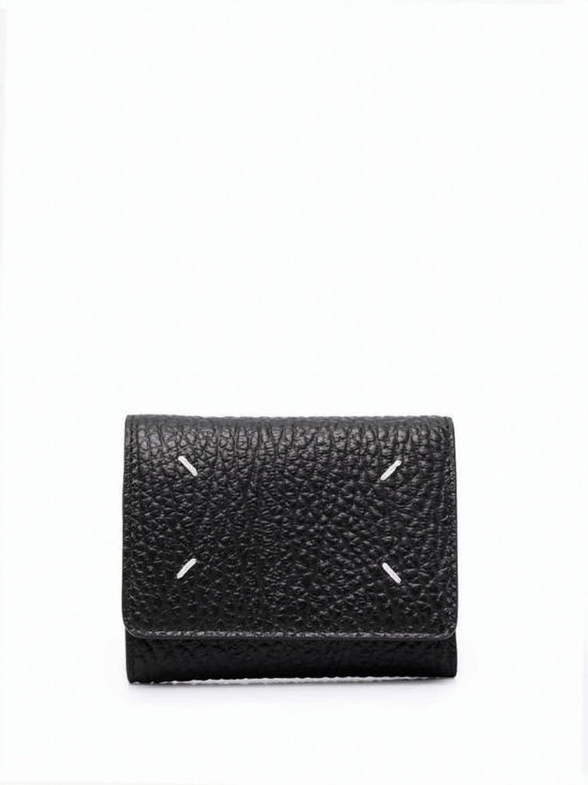 Maison Margiela Textured Calf Leather Trifold Wallet With Zippered Compartment