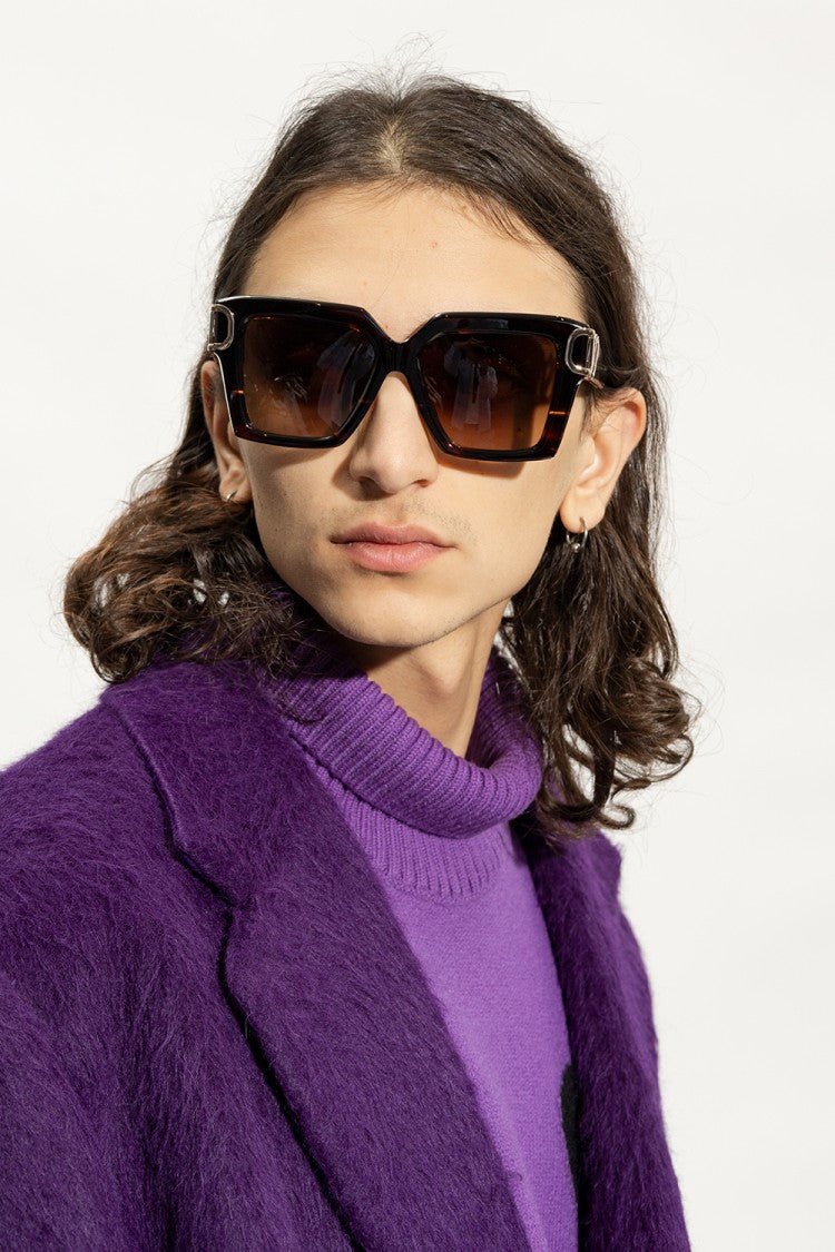 Valentino Rectangular Tortoiseshell Sunglasses