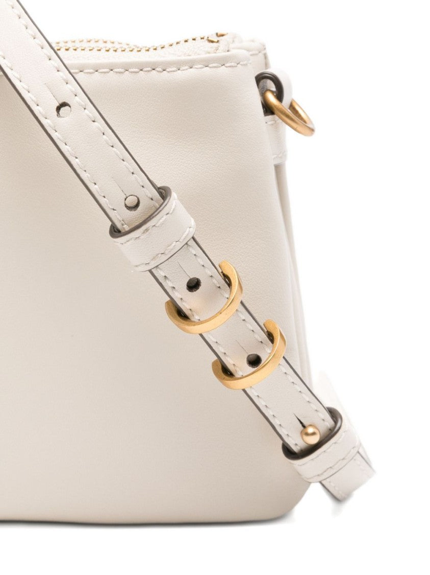 Pinko White Calfskin Shoulder Bag With Gold Accents