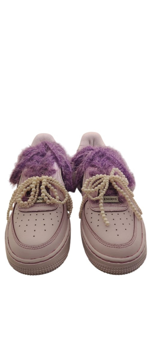 Nike Pastel Pink Sneakers With Textured Purple Fuzzy