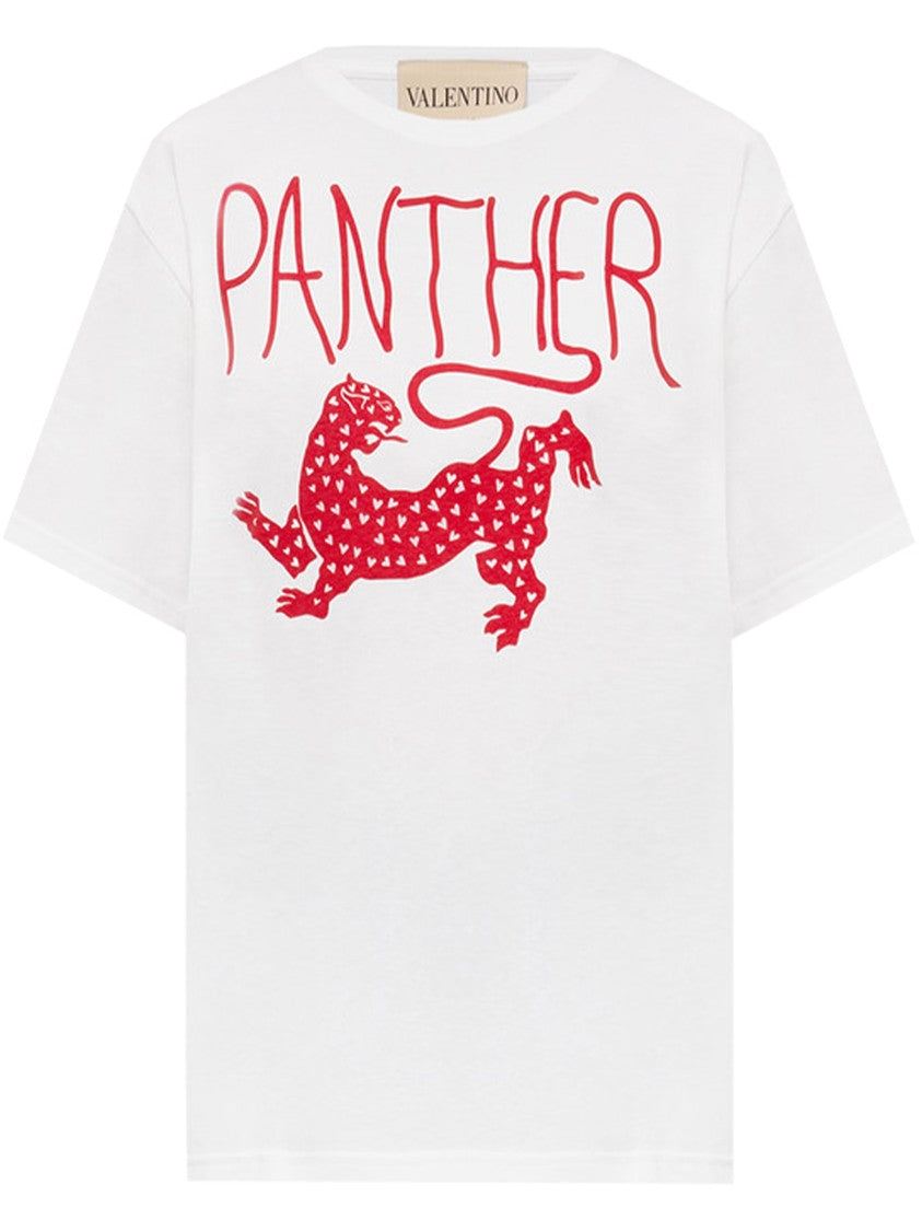 Valentino White Relaxed-Fit Panther Graphic T-Shirt