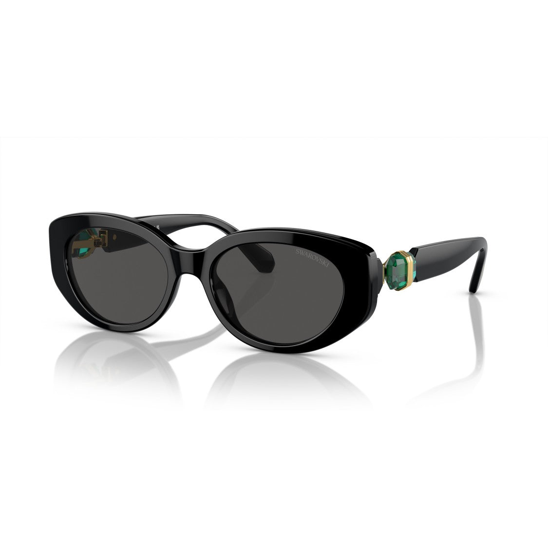 Swarovski 0Sk6002 Oversized Black Acetate Sunglasses With Green Crystal Embellishments