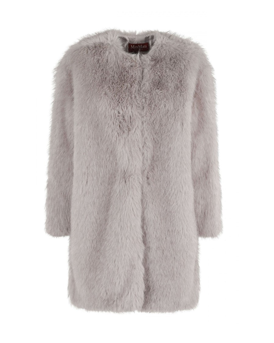 Max Mara Pearl Gray Faux Fur Effect Fabric Coat