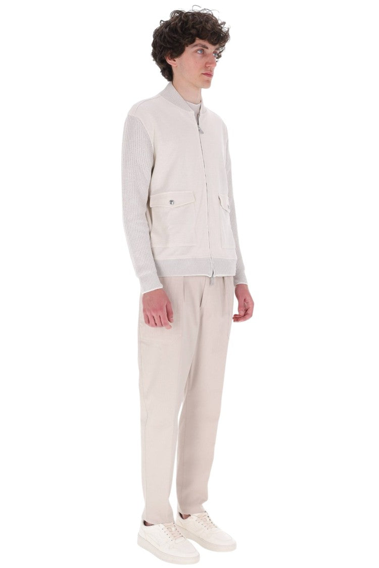 Eleventy Sabbia White Cotton-Linen Zip Jacket