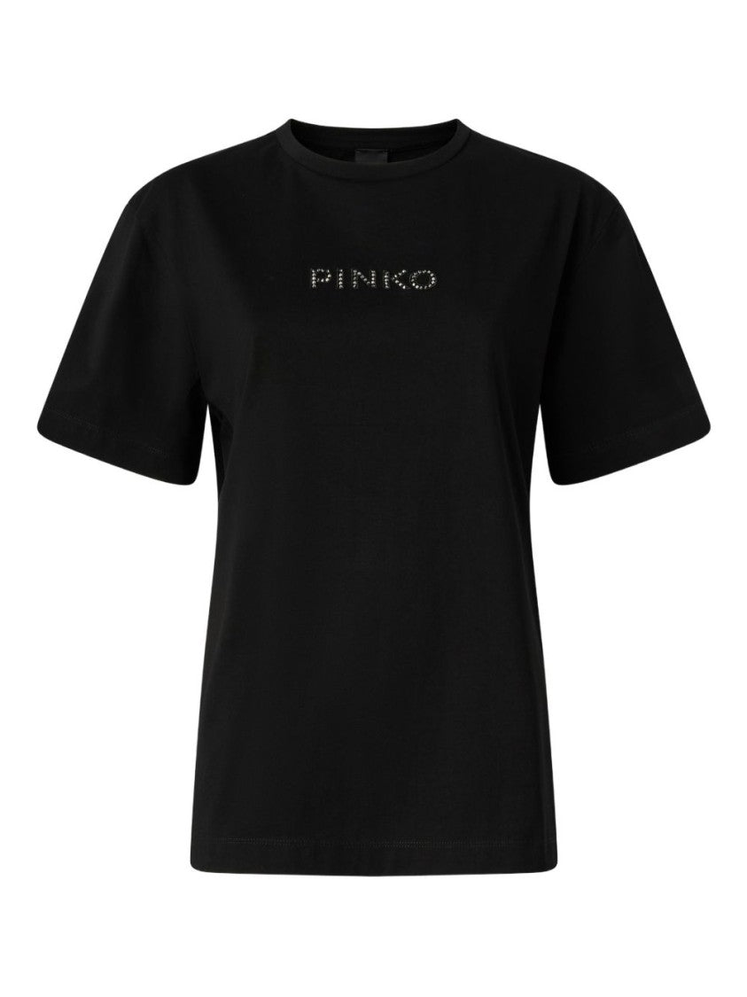 Pinko Limousine Black Strass Cotton T-Shirt