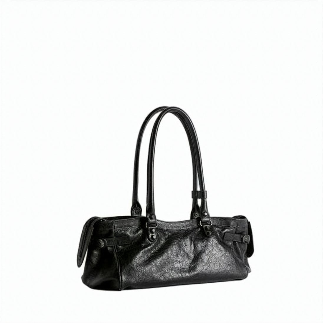 Balenciaga Black Textured Lambskin Studded Shoulder Bag