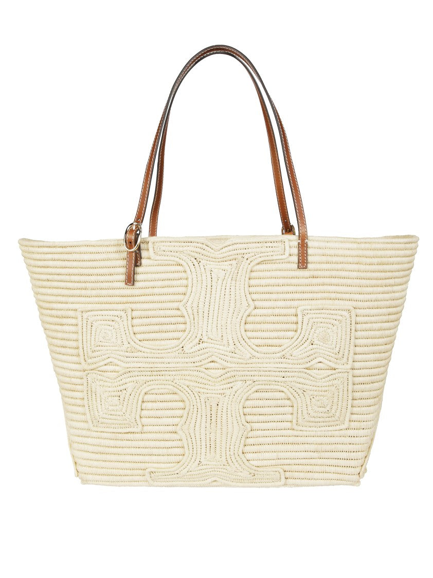 Tory Burch Ella Structured Straw Woven Tote Bag