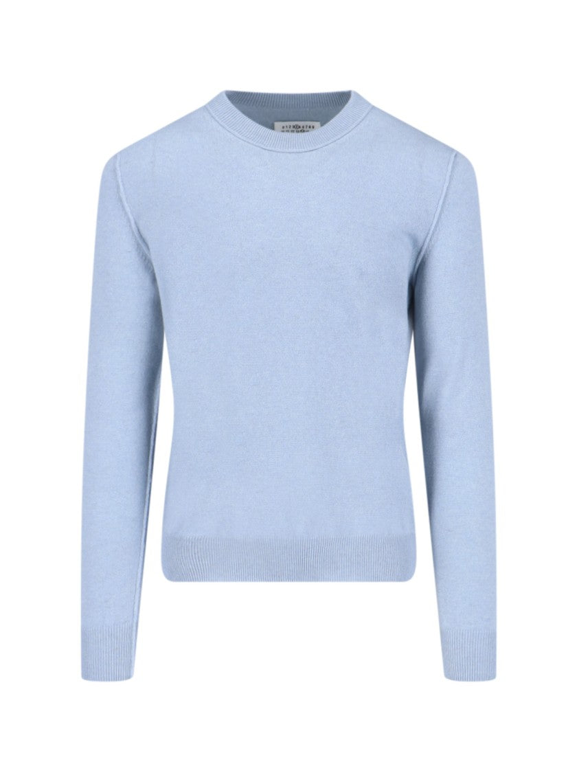 Maison Margiela Basic Sweater In Light Blue Cashmere