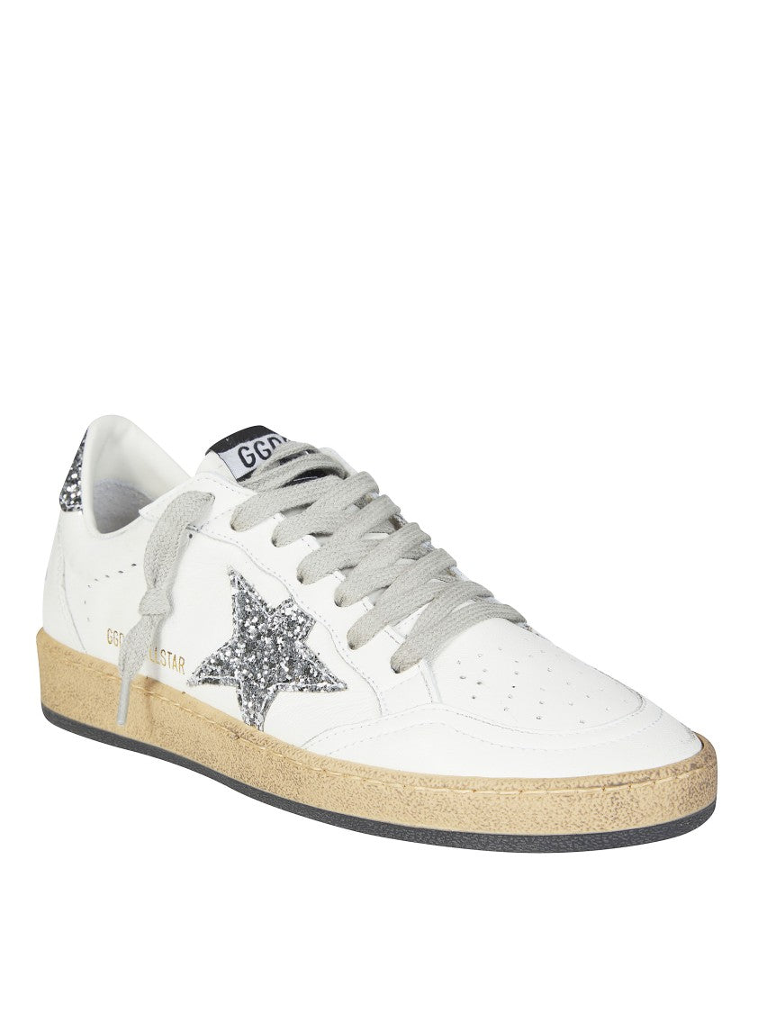 Golden Goose White Nappa Leather Glitter Star Sneakers
