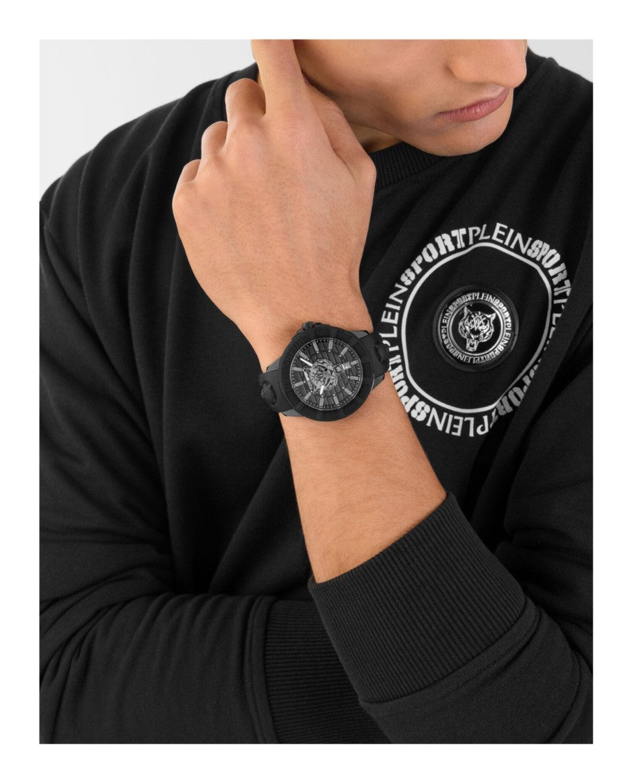 Plein Sport Sporty Black Silicone Watch With Date Function