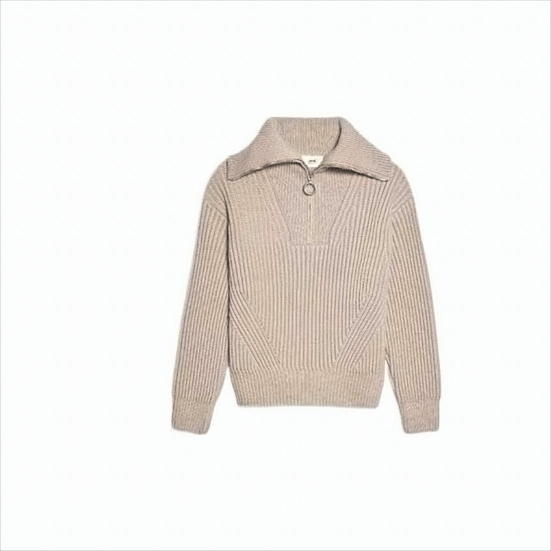 Ami Paris Ribbed Knit Pullover With Half-Zip And Textured Pattern