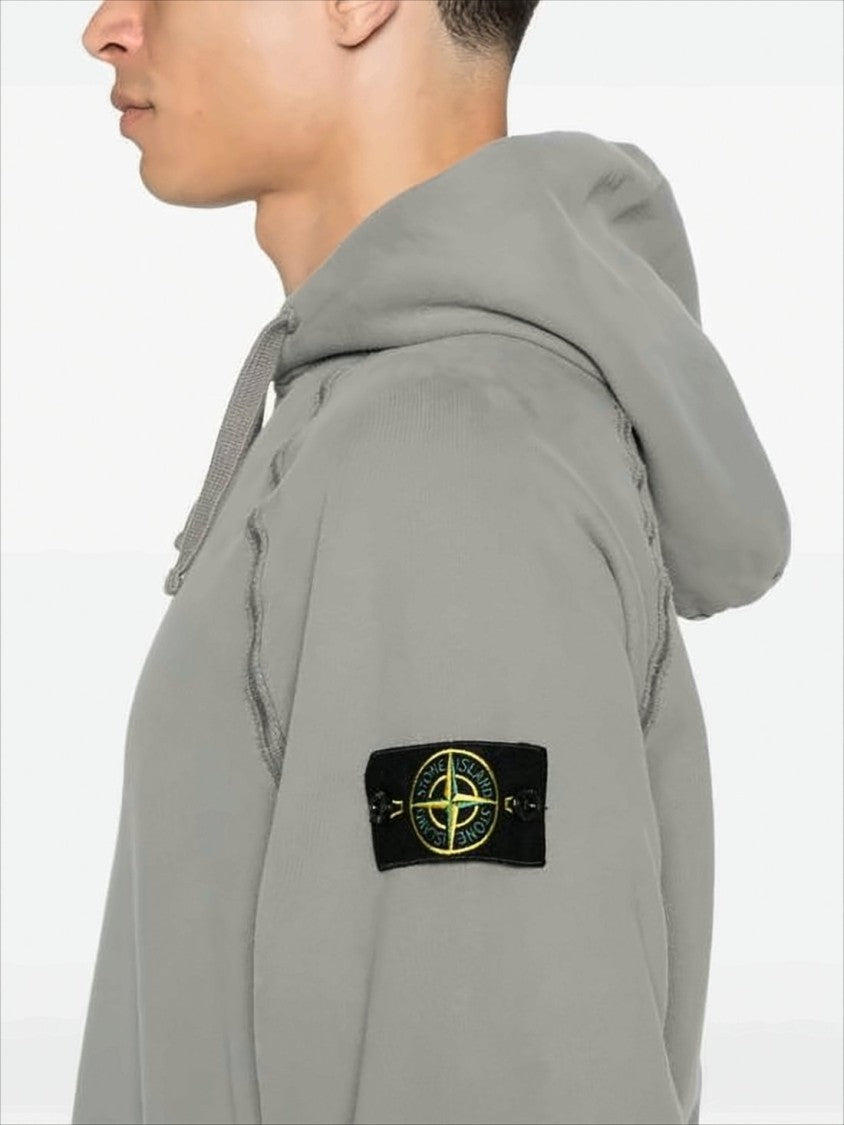 Stone Island Relaxed Fit Grey Hoodie With Signature Patch Logo
