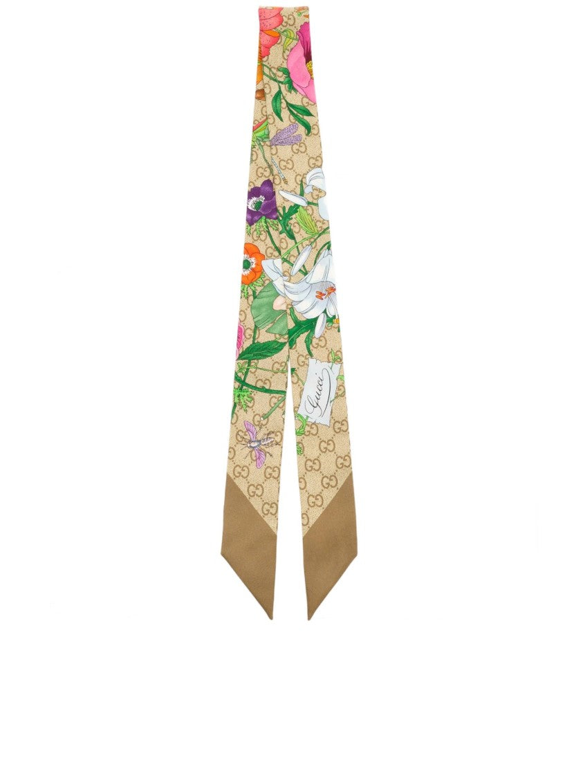 Gucci Beige Flora Canvy Twill Scarf