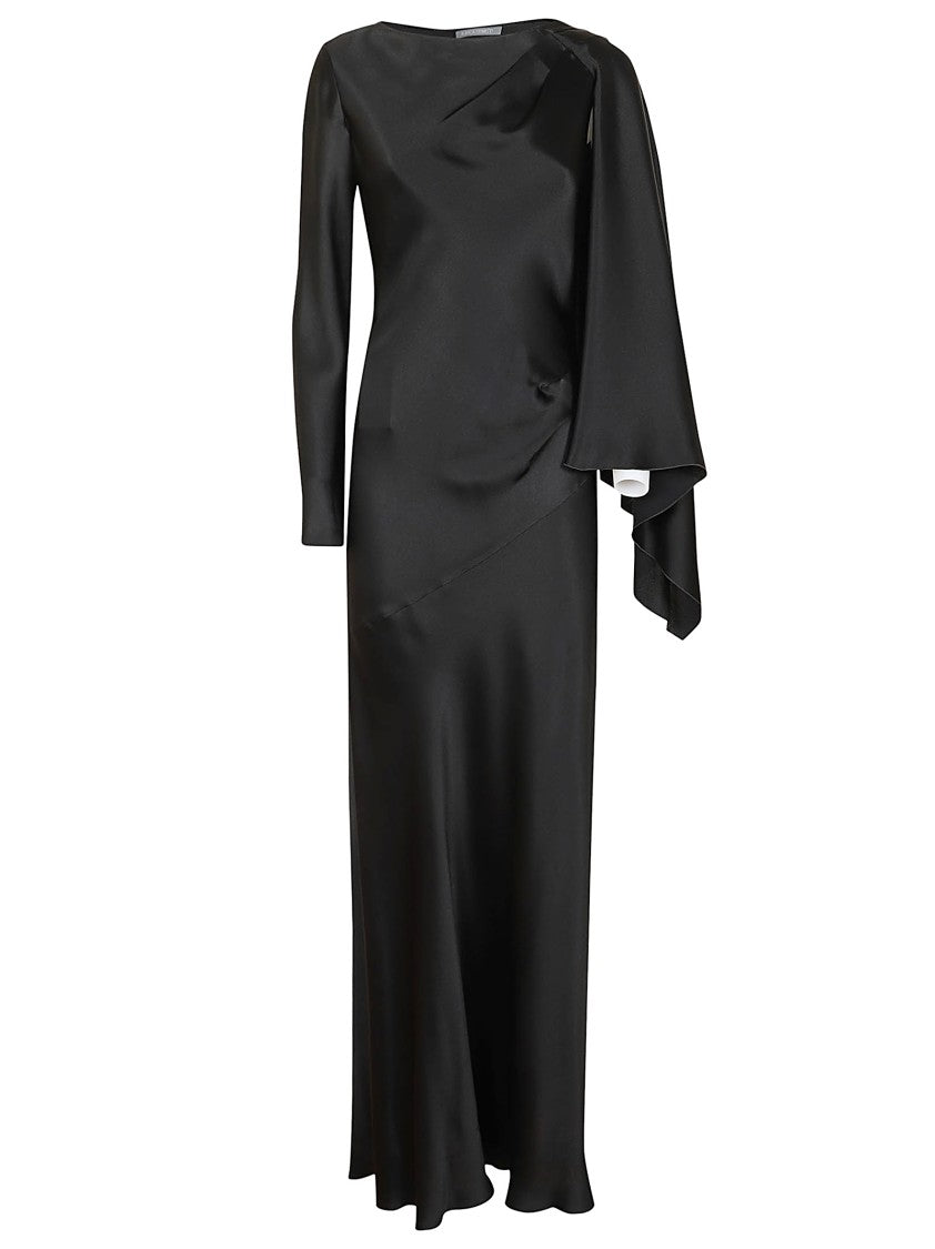 Alberta Ferretti One-Shoulder Black Evening Dress With Flowing Cape Sleeve