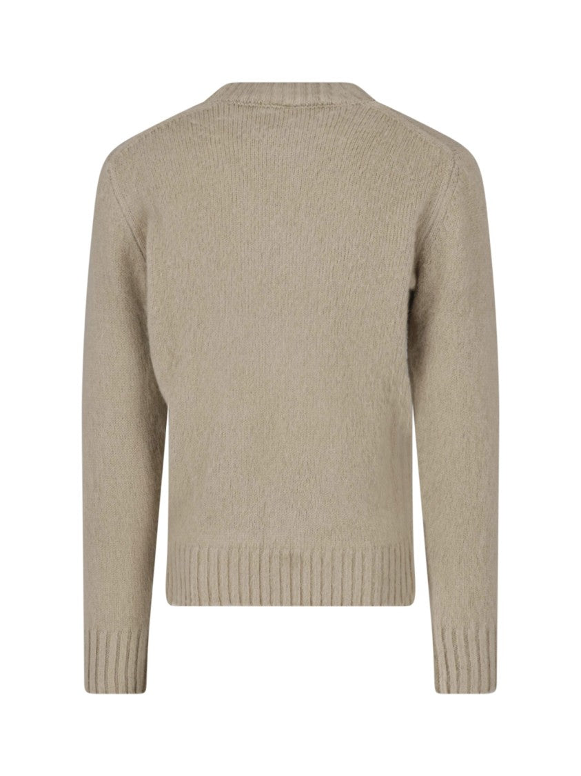 Aspesi Beige Wool Ribbed Crewneck Sweater