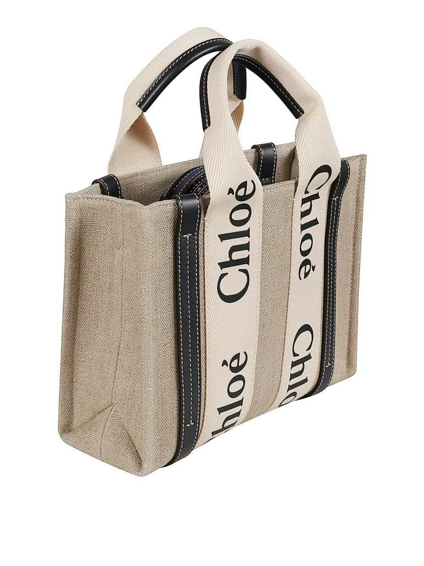 Chloé Structured Linen And Calf Leather Bag