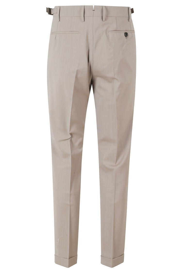 Berwich Beige Retro Darts Waist Strap Wool-Blend Trousers