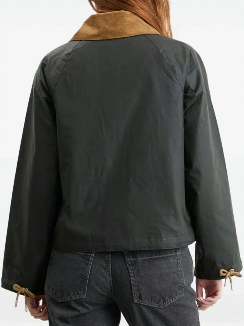 Barbour Cropped Utility Jacket With Corduroy Collar And Flap Pockets