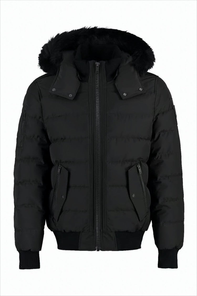 Moose Knuckles Quilted Down Jacket With Fur-Trimmed Hood And Front Zipper