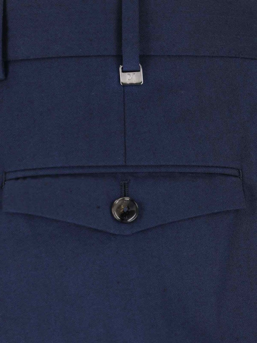 Pt Torino Navy High-Waisted Chino Pants With Straight Leg Design