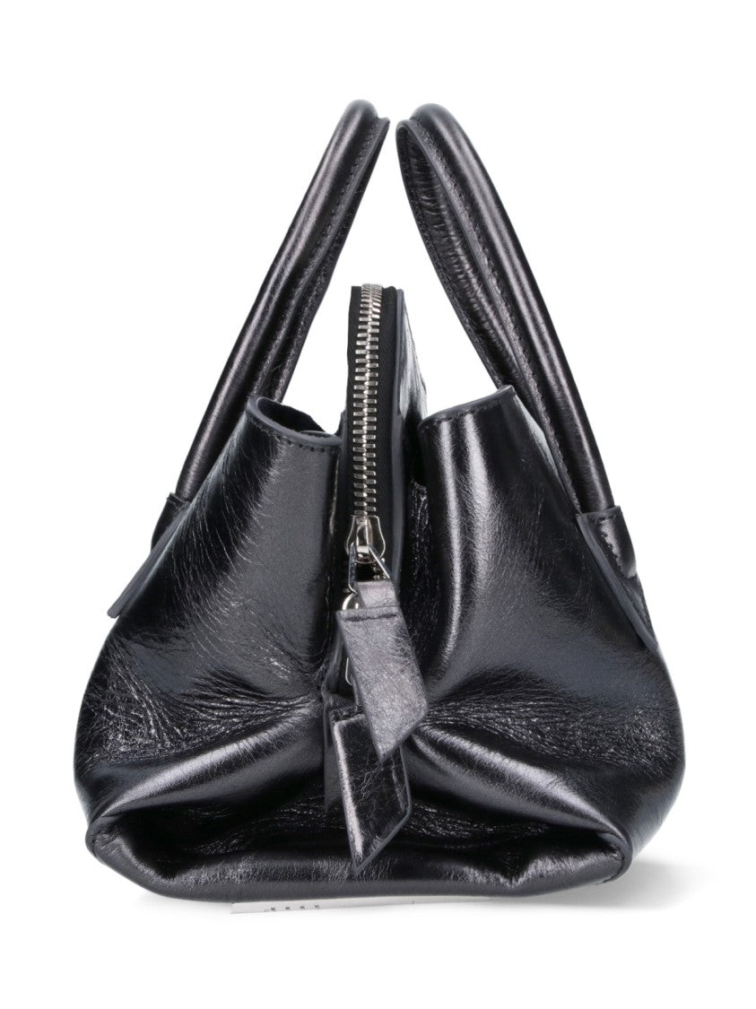 The Attico Structured Crinkled Leather Handbag With Rounded Handles