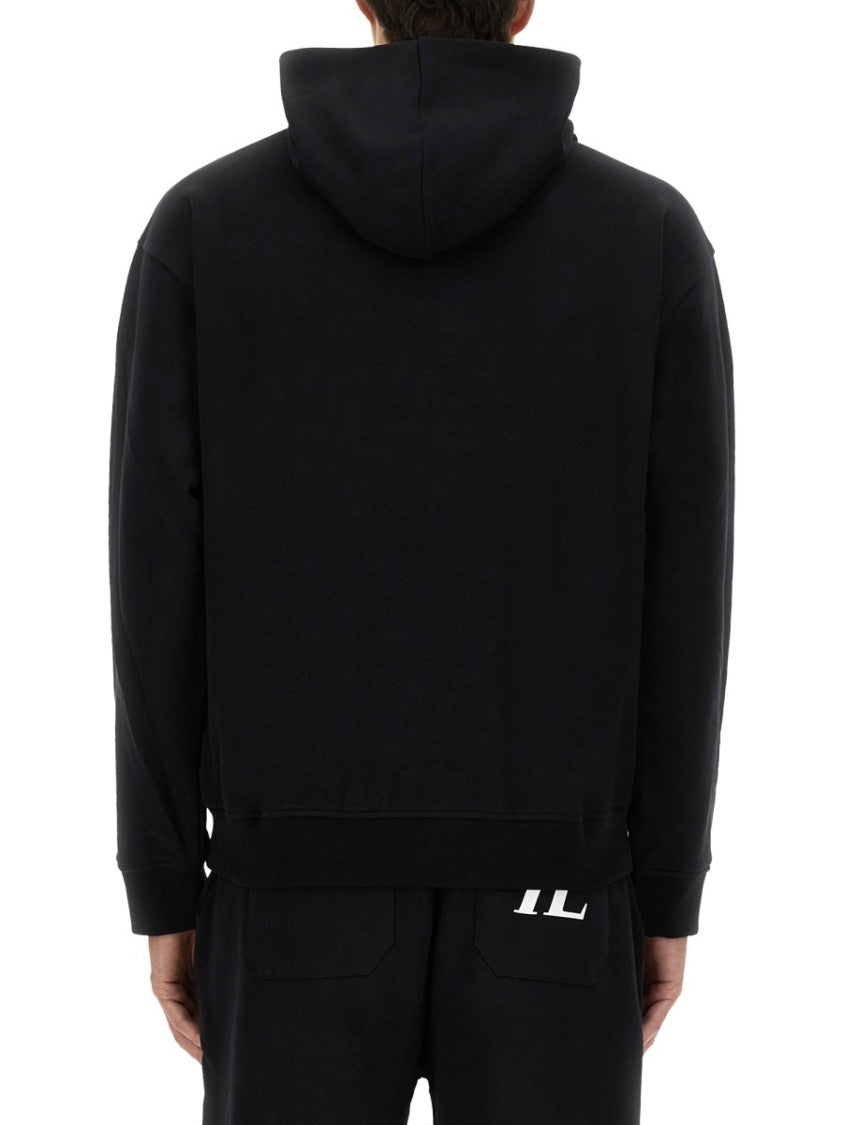 Helmut Lang Black Sweatshirt With Embossed Logo And Kangaroo Pocket