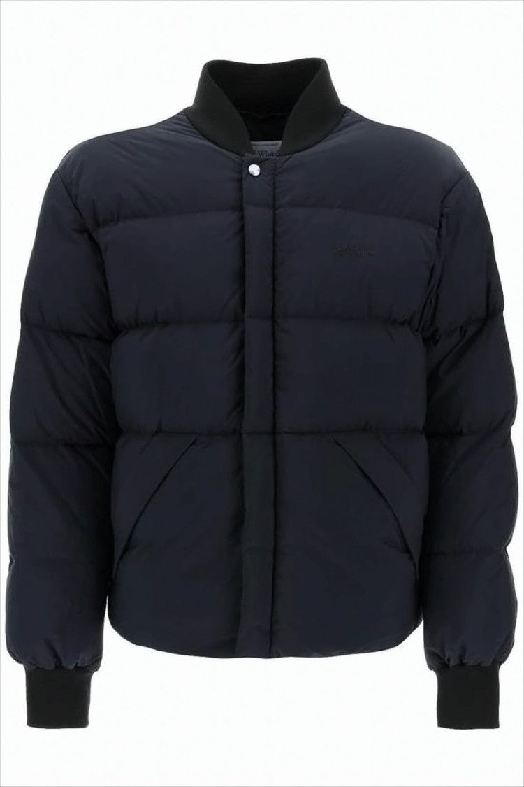 Off-White Cropped Black Puffer Jacket With Boxy Silhouette And Matte Finish