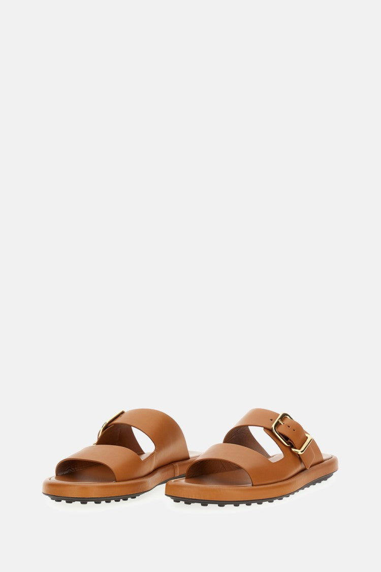 Tod's Leather Sandals With Gold Buckle Closure