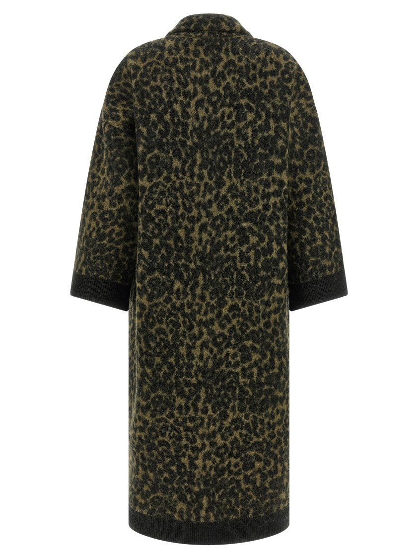 Nude Long Animal Print Wool Blend Coat
