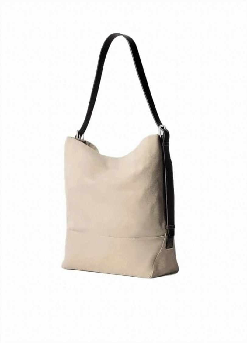 Lemaire Neutrals Slouchy Cotton Leather Tote Bag