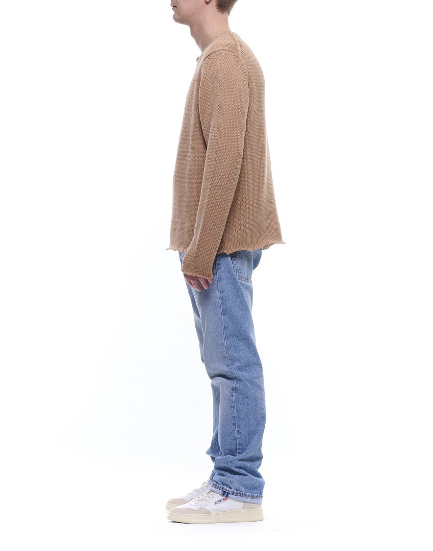 Fabrizio Del Carlo Textured Knit Beige Round Neck Sweater