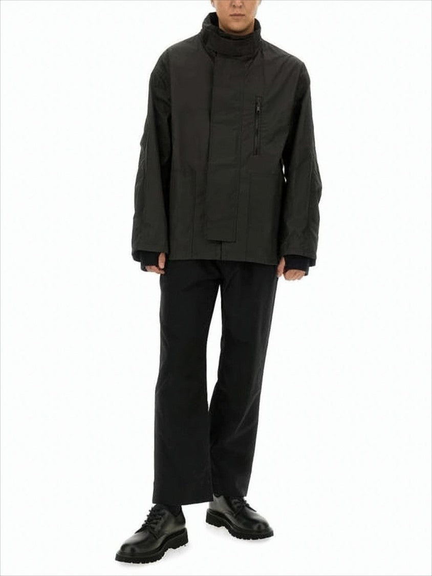 Margaret Howell Boxy Oversized Black Jacket With High Collar And Concealed Closure
