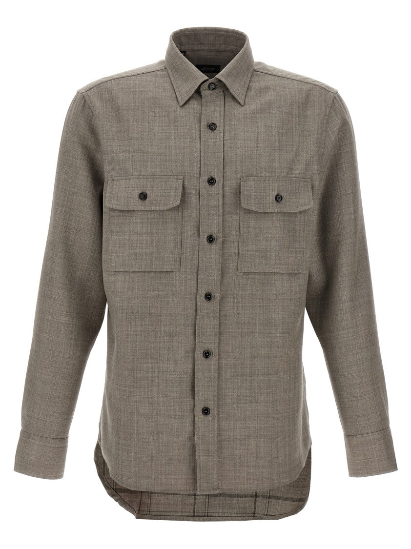Brioni Military-Style Wool Shirt With Hidden Button Closure