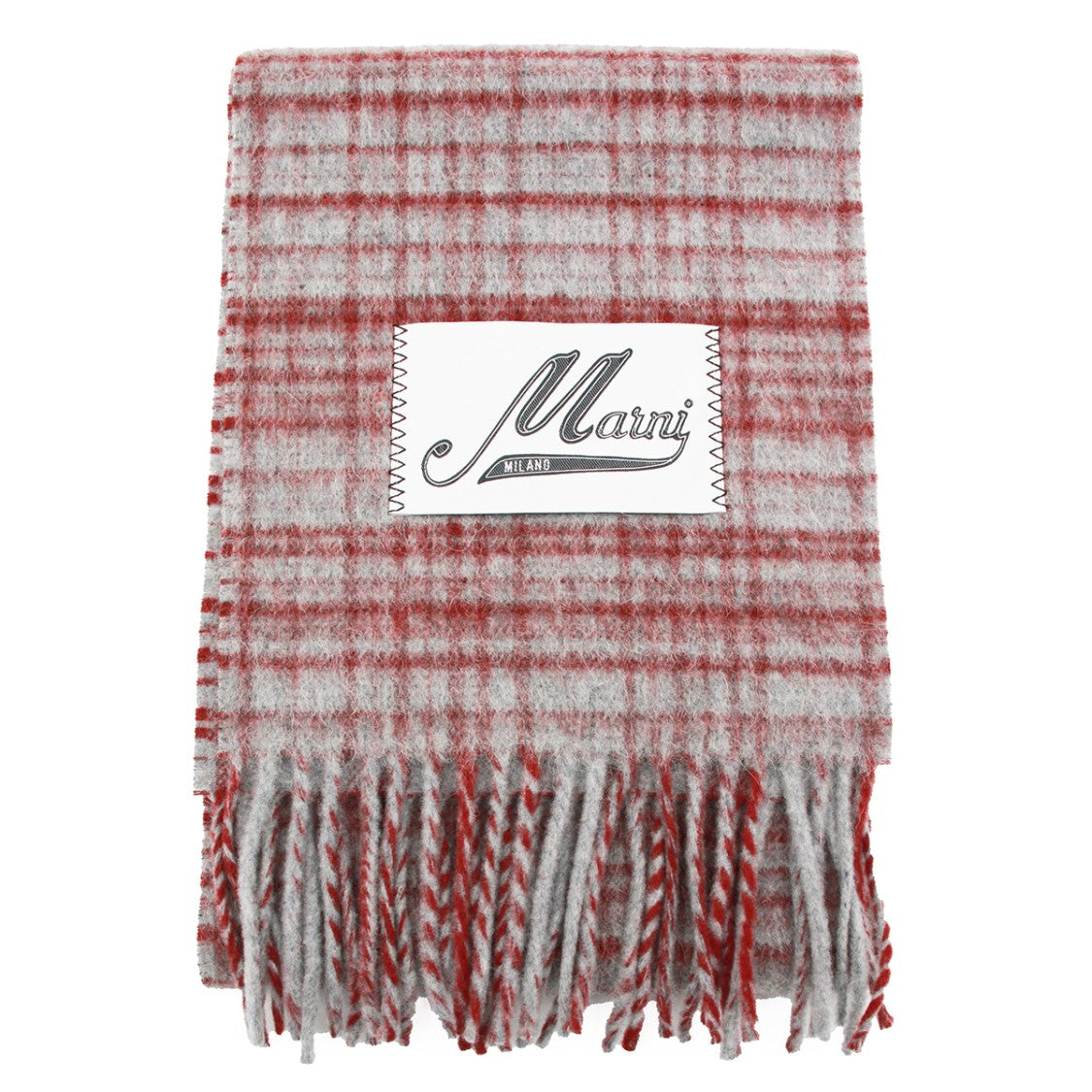 Marni Multicolor Rectangular Wool Scarf With Check Pattern
