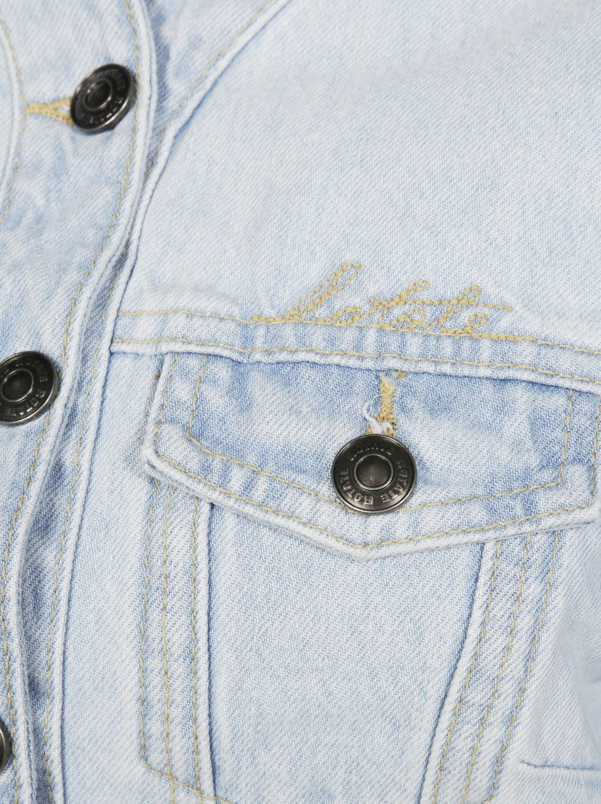 Rotate Cropped Denim Jacket With Button-Up Front