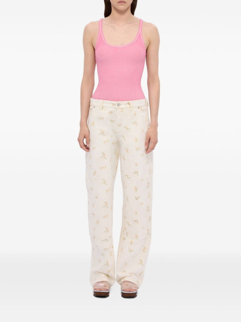Msgm Light Beige Floral Print Trousers